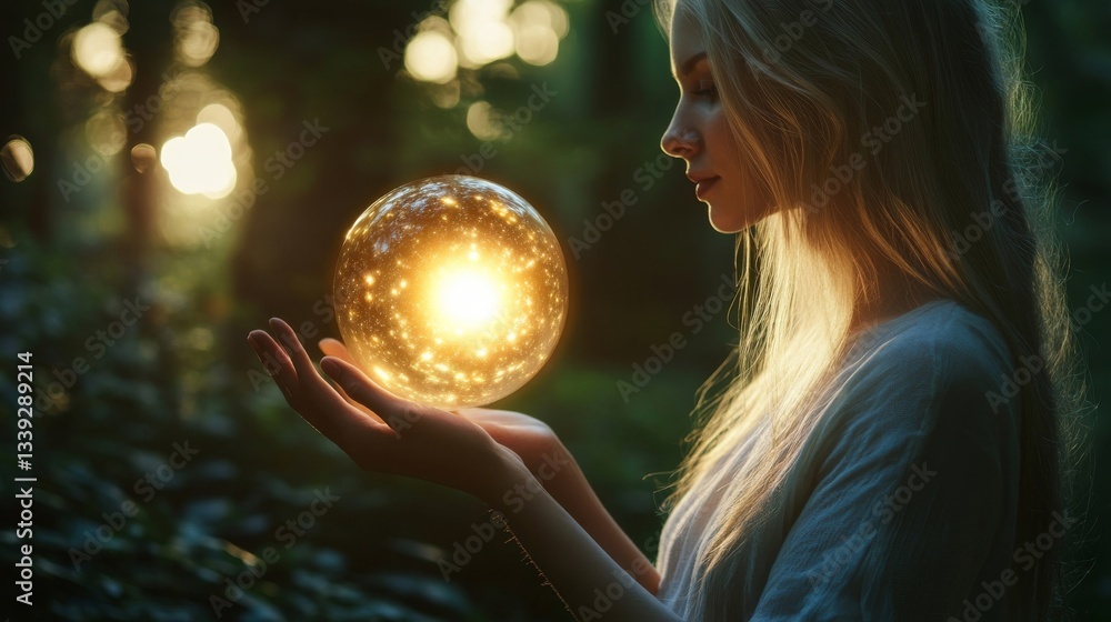 Naklejka premium Mystical Golden Orb in the Forest
