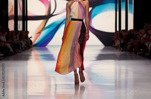 Top model walking on a fashion runway