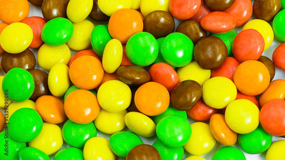 Obraz premium Colorful assortment of hard shelled candies piled together on a white surface