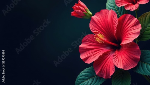 Wallpaper Mural Bold hibiscus print, stylized blooms, dark background , abstract, dramatic Torontodigital.ca