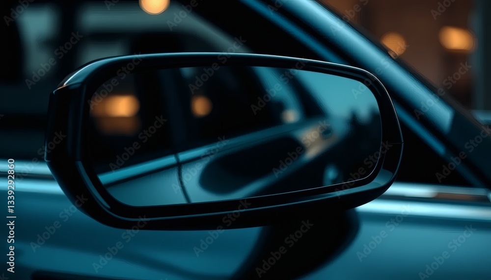 Close Up Shot of an Elegant Glossy Black Side Mirror on a Modern Car Close Up Shot of an Elegant Glossy Black Side Mirror on a Modern Car