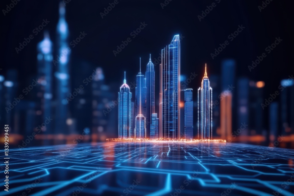 Futuristic Smart Cityscape with Advanced Technology and Vibrant City Lights at Night Futuristic Smart Cityscape with Advanced Technology and Vibrant City Lights at Night