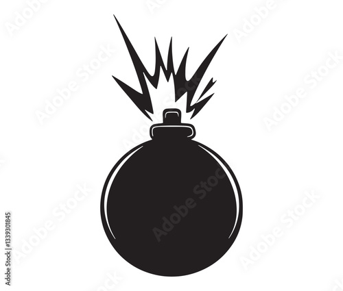 Bomb With Burning Fuse Isolated. Explosive Impact: Cartoon Bomb Icon.