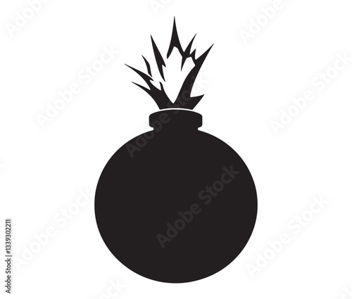 Bomb With Burning Fuse Isolated. Explosive Impact: Cartoon Bomb Icon.