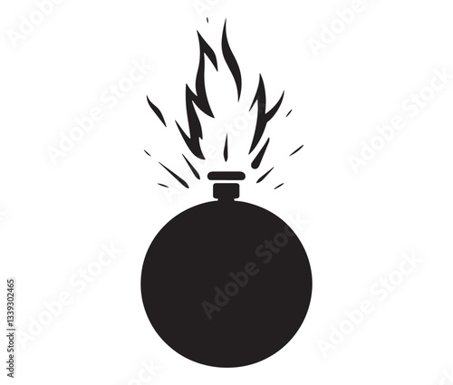 Bomb With Burning Fuse Isolated. Explosive Impact: Cartoon Bomb Icon.