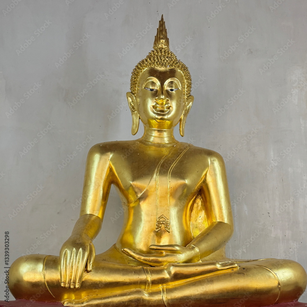 Golden statue of Buddha worshipped by the believers in the temple