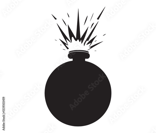 Bomb With Burning Fuse Isolated. Explosive Impact: Cartoon Bomb Icon.