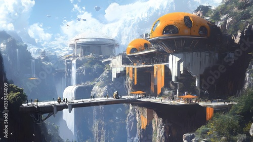 Futuristic Mountaintop Cityscape With Unique Dome Structures photo