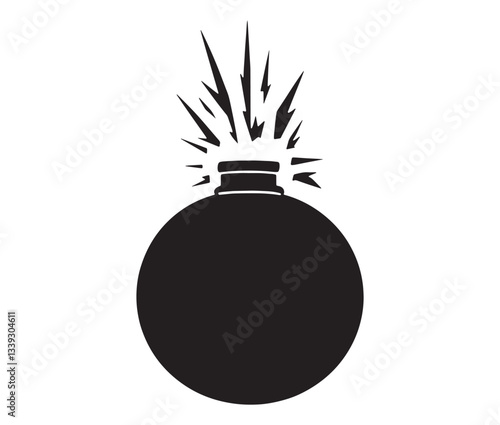Bomb With Burning Fuse Isolated. Explosive Impact: Cartoon Bomb Icon.