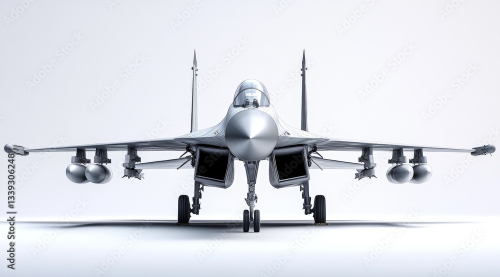 Fototapeta premium Fighter jet airplane on white background showcasing its design in a clean, modern studio shot