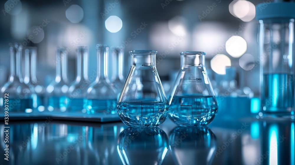 A conceptual representation of laboratory research, showcasing scientific glassware filled with liquid. A conceptual representation of laboratory research, showcasing scientific glassware filled with liquid.