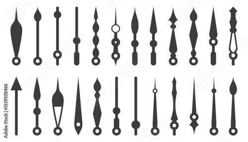 Set of clock hands or watch arms silhouette