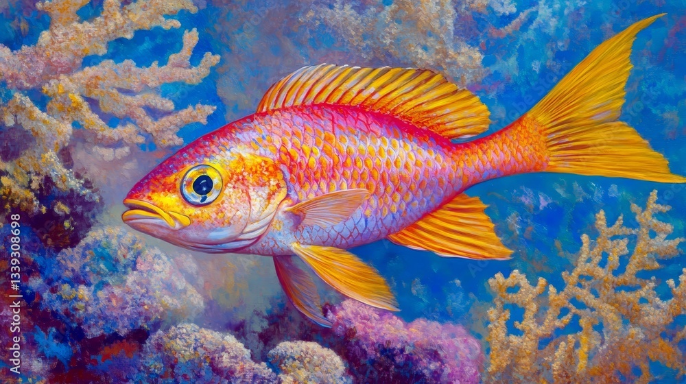 A colorful, sparkling tropical fish darting through a lively coral reef. A colorful, sparkling tropical fish darting through a lively coral reef.