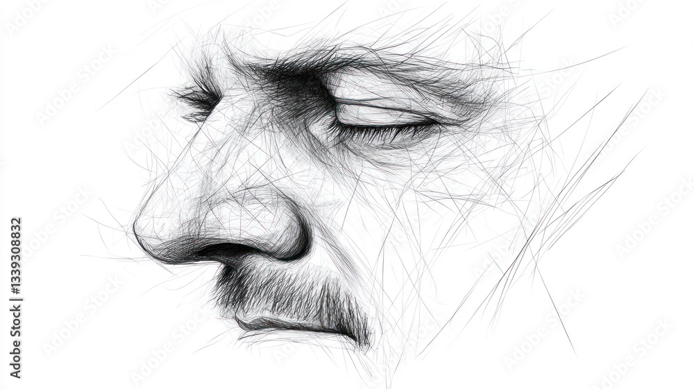 Obraz premium Intricate Pen Sketch: A Man's Profile in Black and White