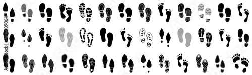 Footsteps imprint collection. Set of black human legs imprint