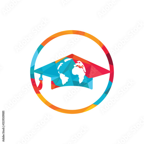 Study abroad vector logo design. Graduation cap and globe icon.