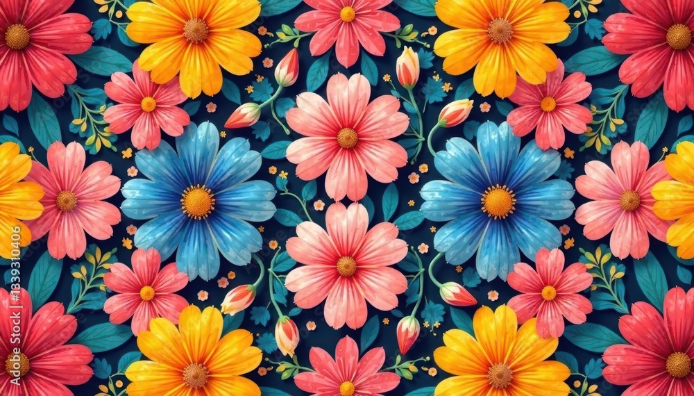 Bold, stylized blossoms arranged in a repeating diamond pattern , tile, floral Bold, stylized blossoms arranged in a repeating diamond pattern , tile, floral
