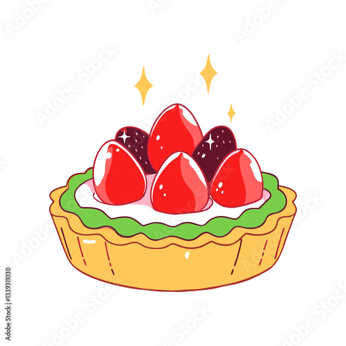 Delicious vector illustration of a strawberry tart with glossy berries, cream filling, and a golden crust. A bright, sweet, and elegant dessert design.