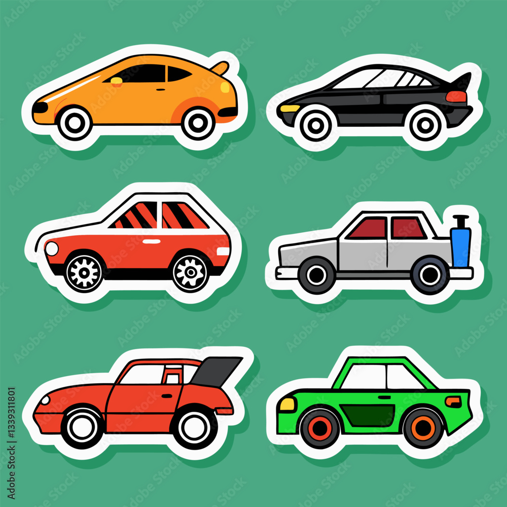 Fototapeta premium Cartoon Car Collection, A Colorful and Fun Illustration of Classic Cars