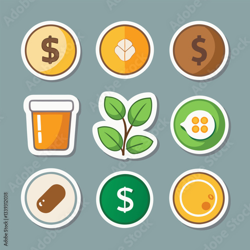 Health and Finance Icons for Wellness Programs and Investments in Care