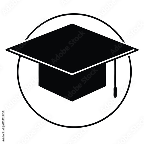 vector silhouette icon of a square academic cap, 