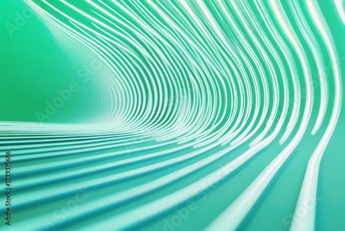Futuristic curved light lines on a smooth green gradient background