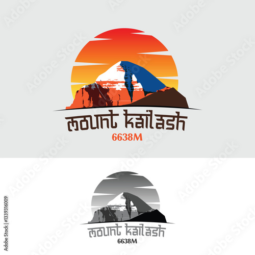 Mount Kailash in Himalayas, Tibet outdoor adventure logo. mountain illustration.
