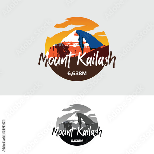 Mount Kailash in Himalayas, Tibet outdoor adventure logo. mountain illustration.
