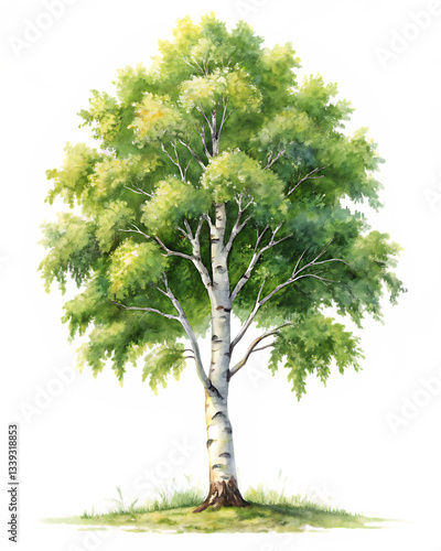 watercolor birch tree isolated on white background PNG,AI GENERATED