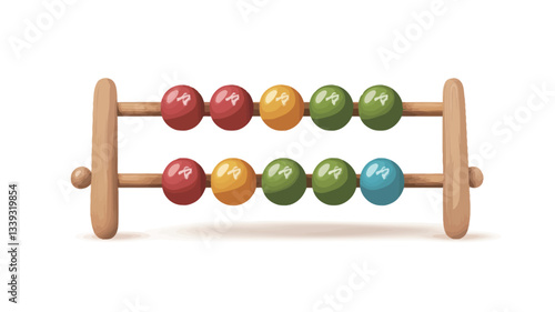 A digital illustration of a simple wooden abacus with brightly colored beads.  The abacus features two rows of beads, each with five beads in red, orange, yellow, green, and blue.  The beads appear