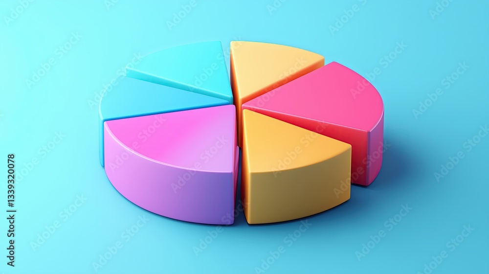 Colorful pie chart 2D flat art business strategy on pastel background Colorful pie chart 2D flat art business strategy on pastel background