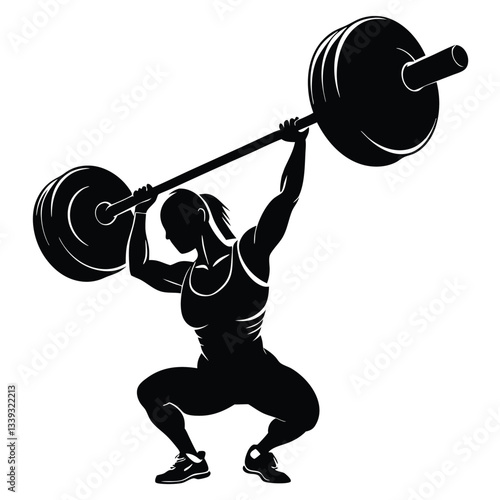 vector silhouette of a weight lifter woman 