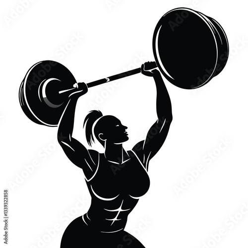 vector silhouette of a weight lifter woman 