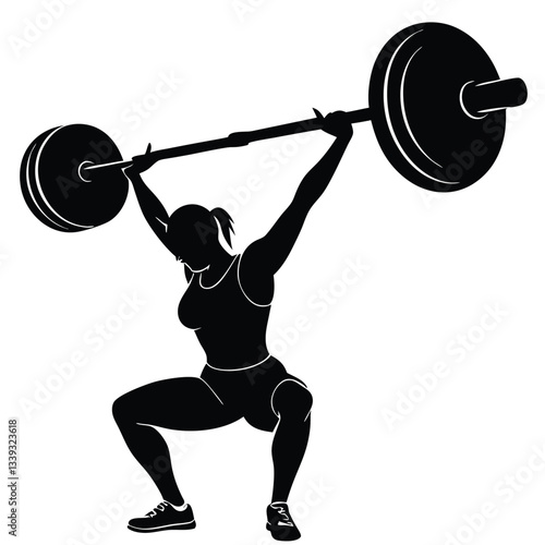vector silhouette of a weight lifter woman 
