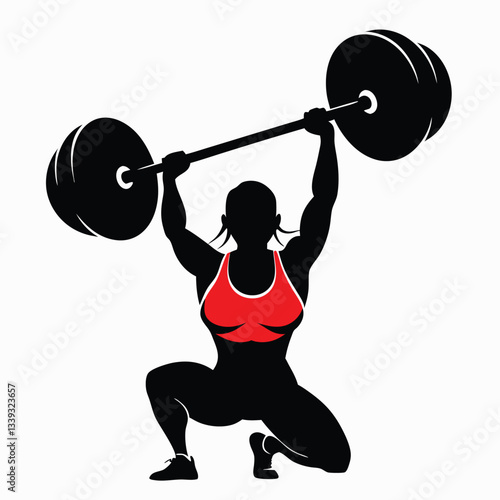 vector silhouette of a weight lifter woman 