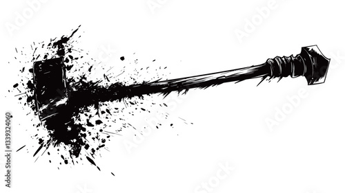 The image is a digital illustration or vector graphic depicting a stylized screw or nail.  The object is rendered in shades of black and grey on a white background. It is presented with a grunge or