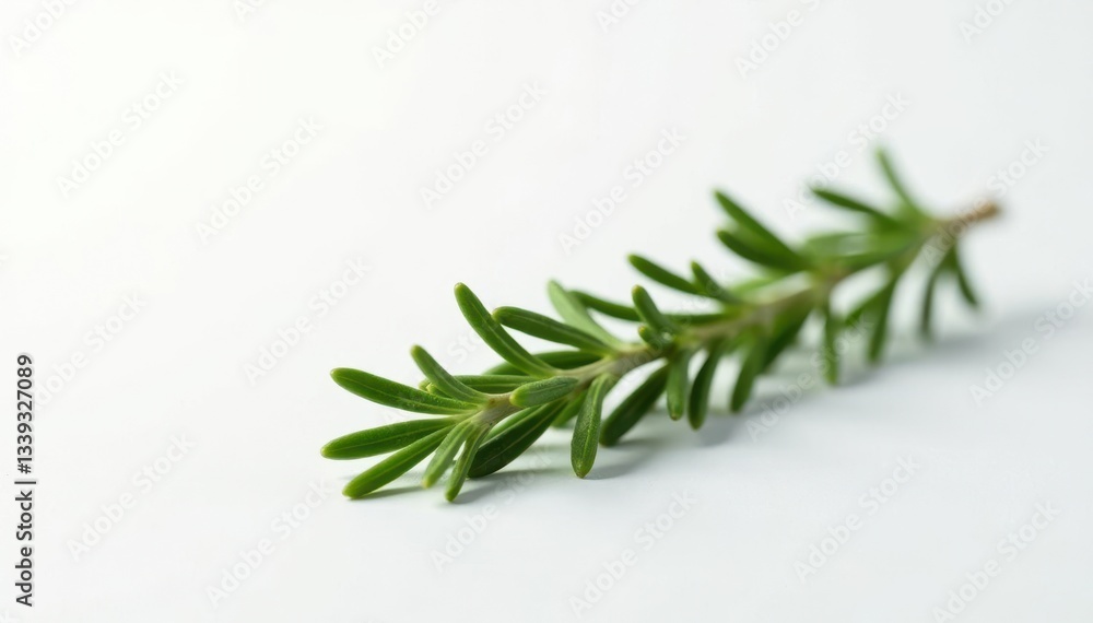 A single sprig of rosemary isolated against a clean white surface, flower, botanical A single sprig of rosemary isolated against a clean white surface, flower, botanical