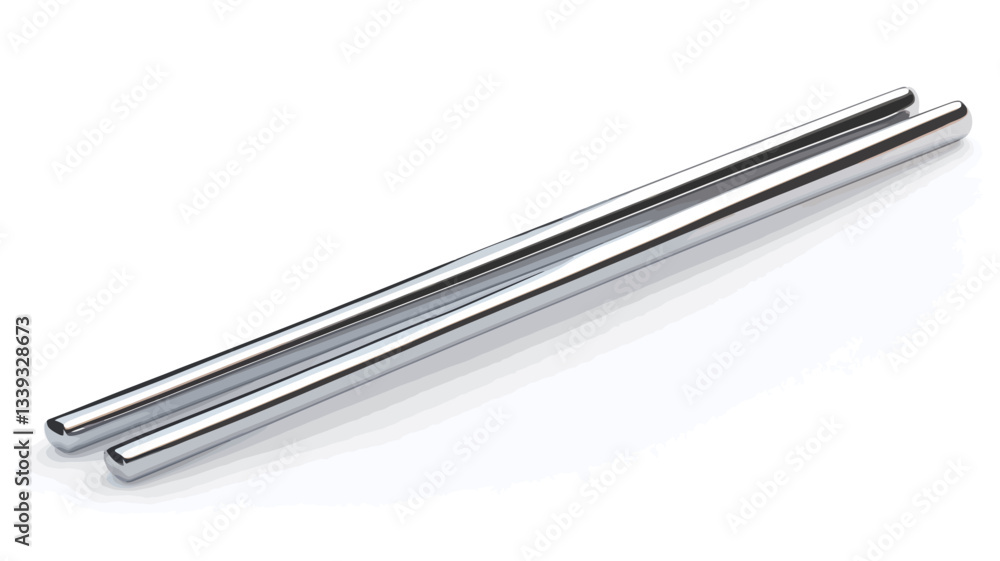 The image shows two long, slender, cylindrical stainless steel rods lying parallel to each other against a plain white background. The rods are smooth, reflective, and exhibit a shiny metallic The image shows two long, slender, cylindrical stainless steel rods lying parallel to each other against a plain white background. The rods are smooth, reflective, and exhibit a shiny metallic