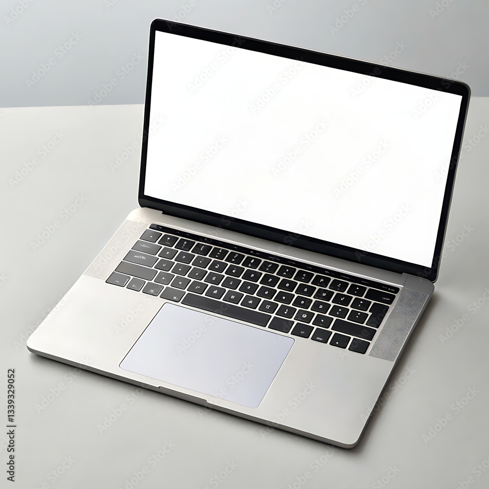Blank Laptop Mockup Displaying White Screen on Minimalist Desk Blank Laptop Mockup Displaying White Screen on Minimalist Desk