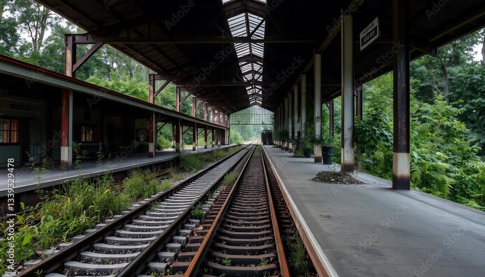 Abandoned Train Station Overgrown by Nature: A Glimpse into the Past Abandoned Train Station Overgrown by Nature: A Glimpse into the Past