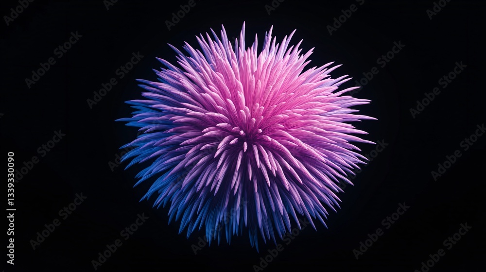Fototapeta premium Vibrant abstract sphere, colorful fluffy texture with radiant purple and pink hues, perfect for modern design backgrounds.