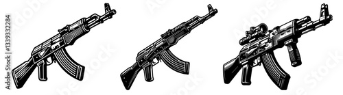 ak47 rifle illustrations in black and white style vector