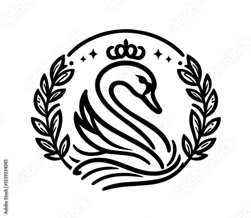 Fototapeta Naklejka Na Ścianę i Meble -  elegant swan silhouette with crown and laurel wreath for laser cutting and engraving monochrome vector