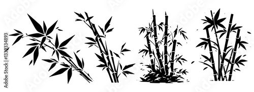 bamboo plant silhouette set nature shape for laser cutting and engraving black and white vector illustrations