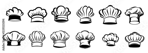 chef hat set black and white hand drawn vector illustrations