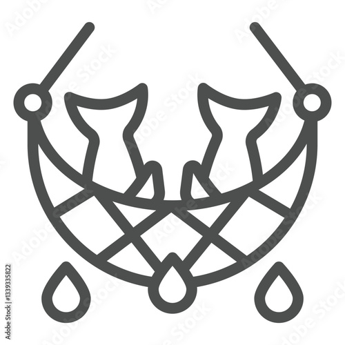 Fish in net line icon, catching fish concept. Vector graphics. Fishery sign on white background, outline style icon for mobile or web design.
