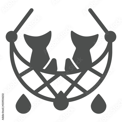 Fish in net solid icon, catching fish concept. Vector graphics. Fishery sign on white background, glyph style icon for mobile or web design.