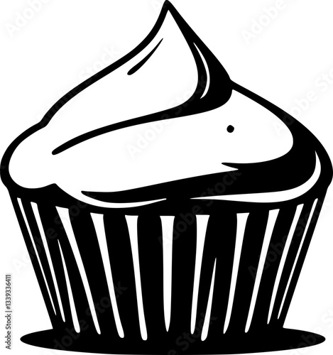 Monochrome black and white muffins illustration minimalistic food art design baking dessert style pattern texture sketch lineart vector graphic print digital commercial decorative wall art greeting ca