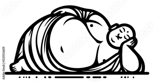 reclining buddha illustration in minimalist black and white line art vector