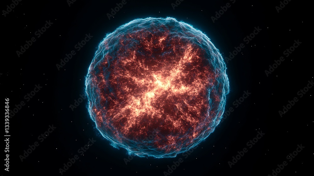 Glowing sphere in space with vibrant and burning patterns Glowing sphere in space with vibrant and burning patterns